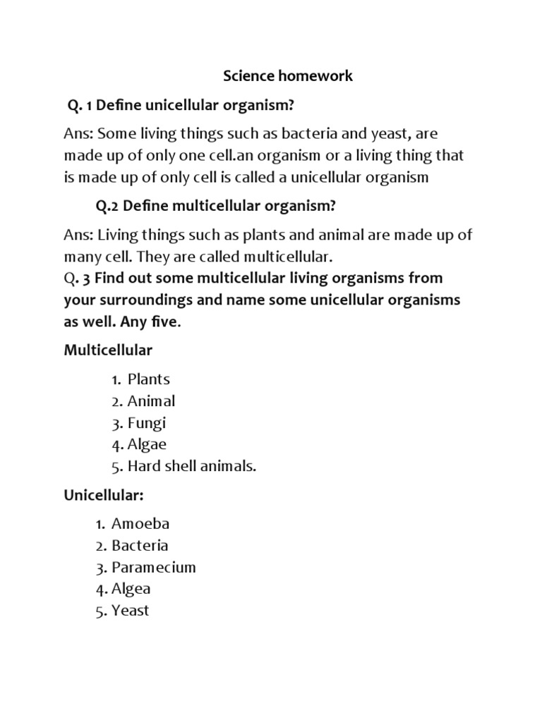 Unicellular vs Multicellular Organisms | PDF