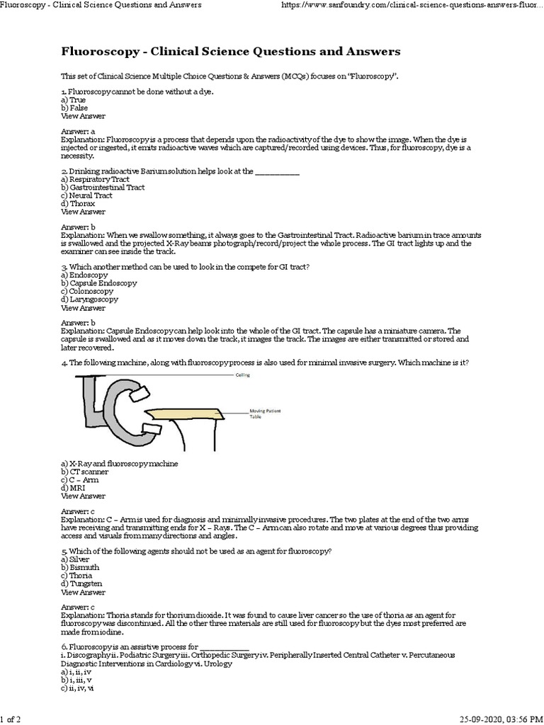 Fluoroscopy Clinical Science Questions and Answers PDF Medicine