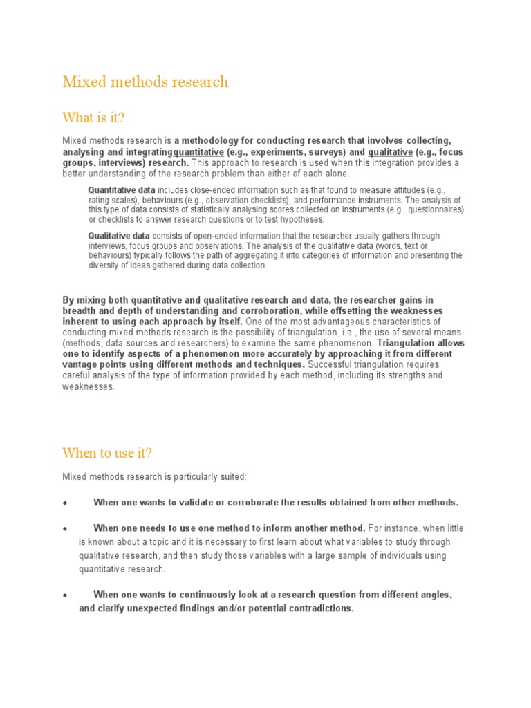 Mixed Methods Research | PDF | Qualitative Research | Quantitative Research