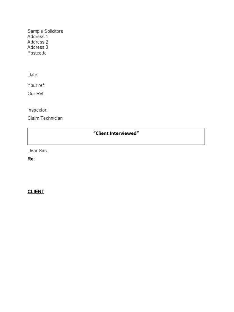 Sample Solicitors Address 1 Address 2 Address 3 Postcode: "Client ...