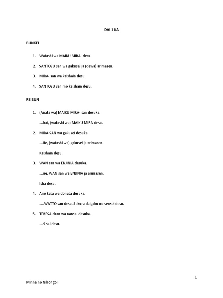 Bab 1 Minna No Nihongo Romaji Pdf