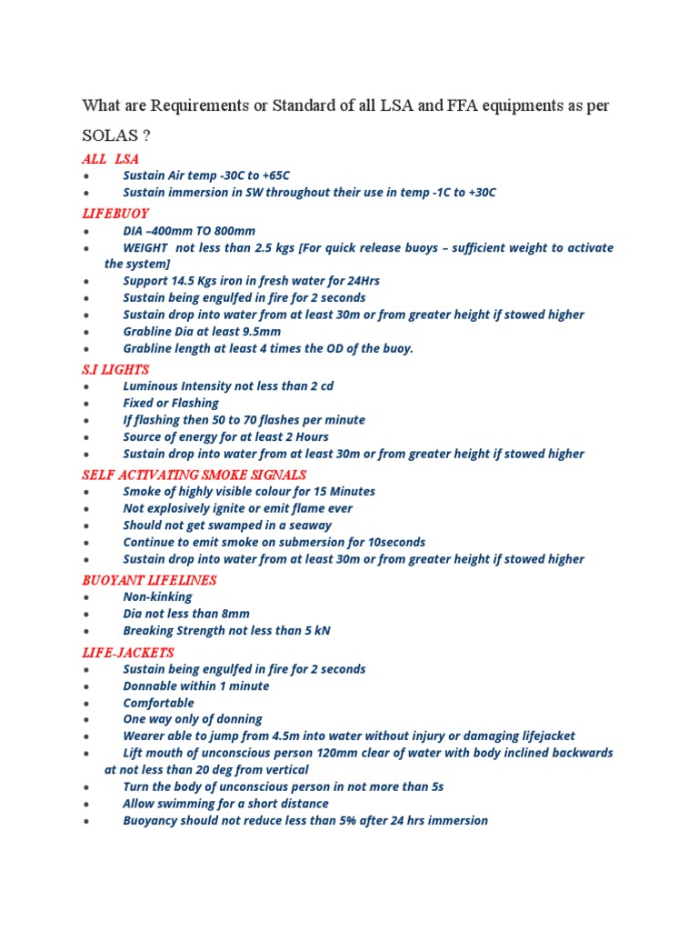 LSA and FFA Requirement | PDF | Ships | Nature