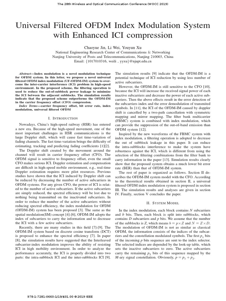 Universal Filtered OFDM Index Modulation System With Enhanced ICI ...