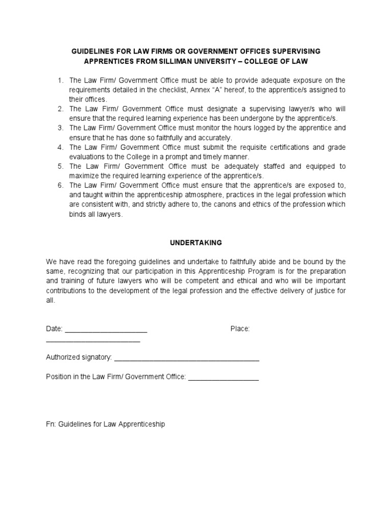 Guidelines for Law Apprenticeships | PDF | Apprenticeship | Lawyer