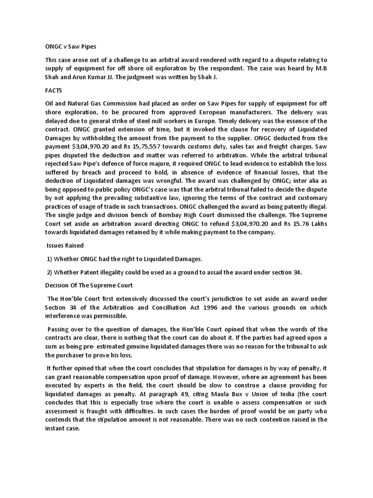 ONGC V Saw Pipes PDF Liquidated Damages Damages