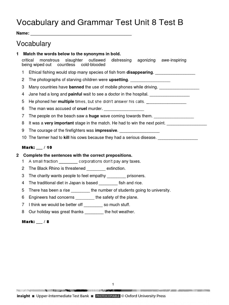 Unit 8 Vocabulary and Grammar Test B | PDF | Foods