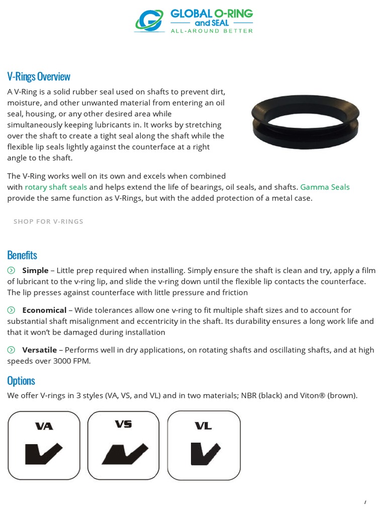 V Rings V Seals Global O Ring And Seal Pdf Machines Manufactured Goods