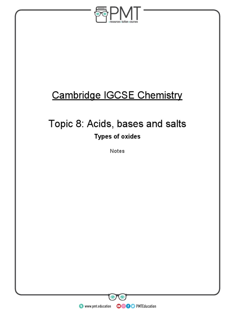 Cambridge IGCSE Chemistry Topic 8: Acids, Bases and Salts | PDF | Art ...