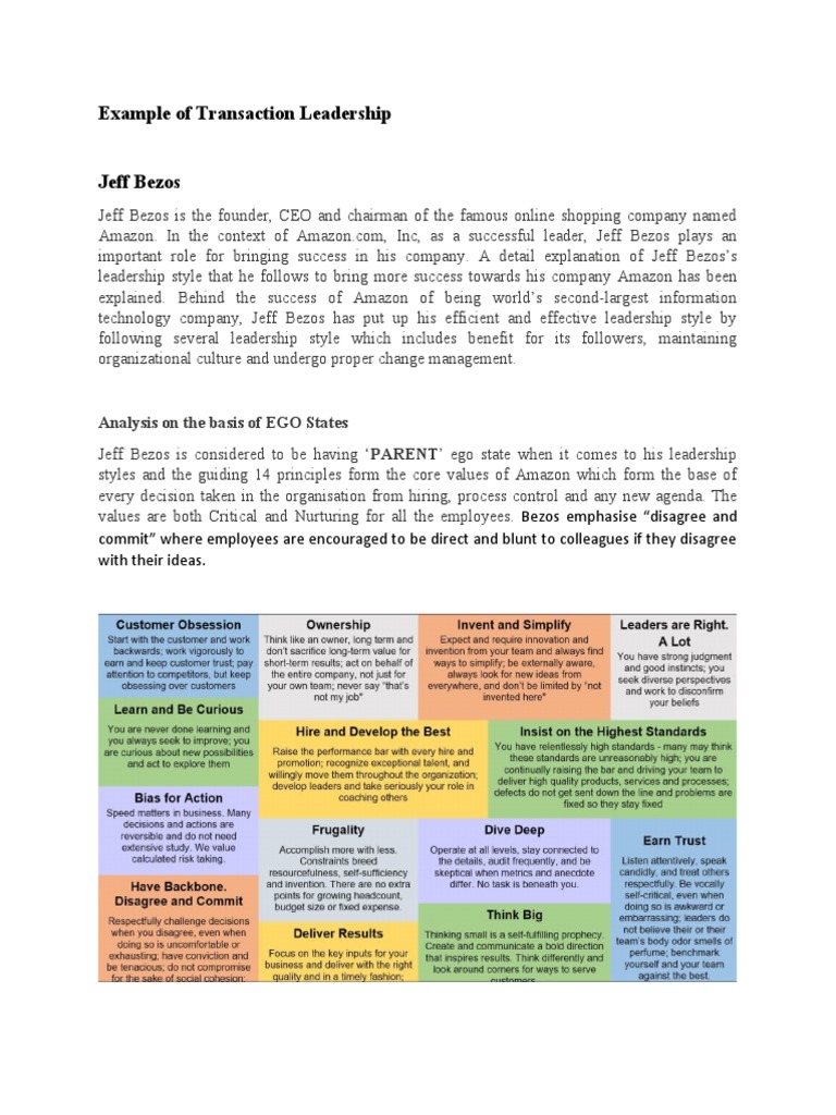 Jeff Bezos: A Study in Transactional Leadership | PDF | Leadership ...