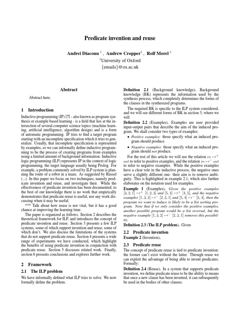 Predicate Invention and Reuse in ILP | PDF | Computer Programming | Logic