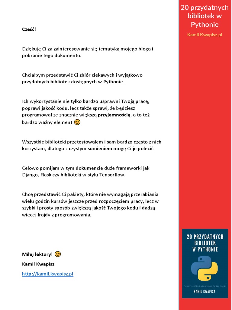 20 Przydatnych Bibliotek W Pythonie PDF | PDF