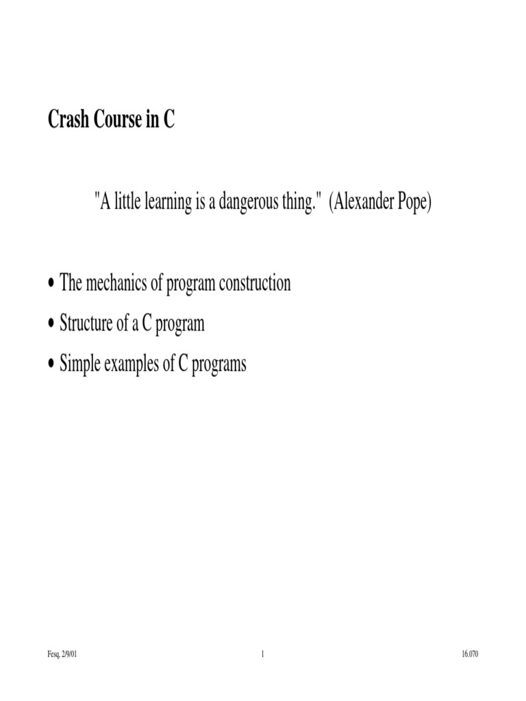 Crash Course in C: 