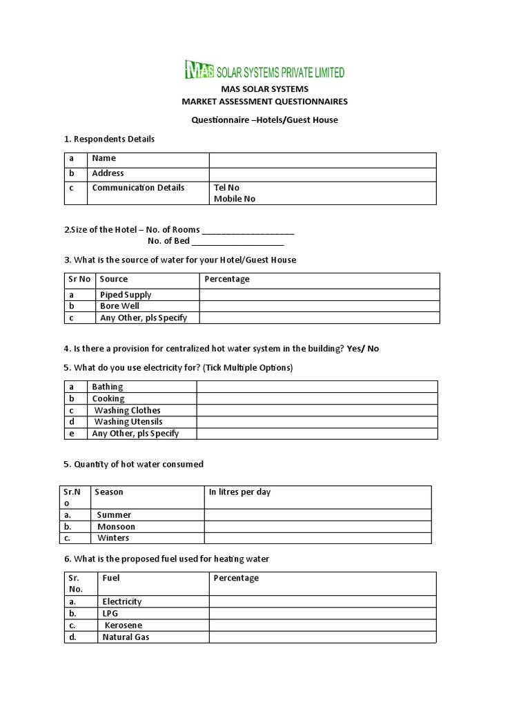 Hotel Solar Energy Survey Questionnaire | PDF | Solar Power | Photovoltaics