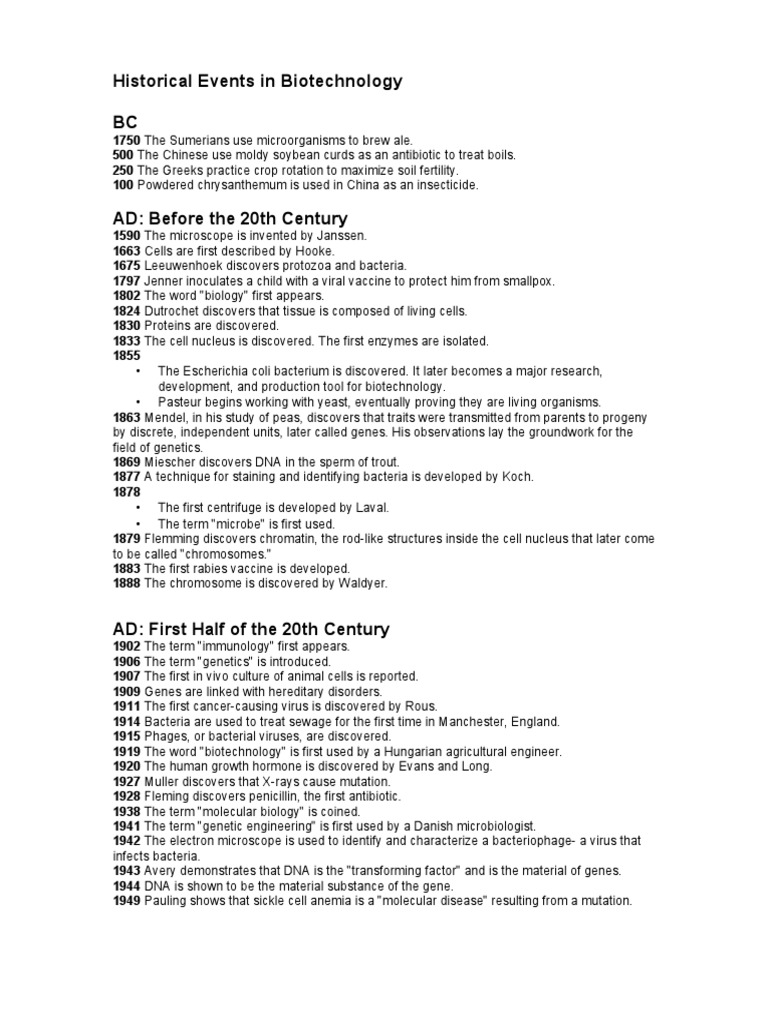 Historical Events In Biotechnology Bc Pdf Genetic Engineering