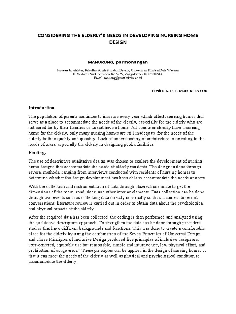 Designing Nursing Homes for Elderly Needs | PDF | Nursing Home Care | Data