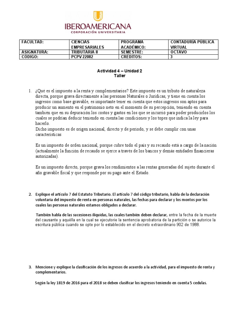 Impuesto de Renta y Complementarios | PDF | Impuesto sobre la renta ...