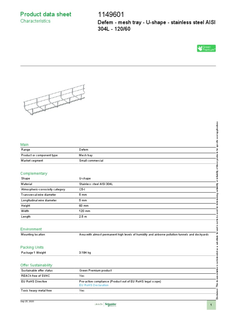 Product Data Sheet: Defem - Mesh Tray - U-Shape - Stainless Steel AISI ...