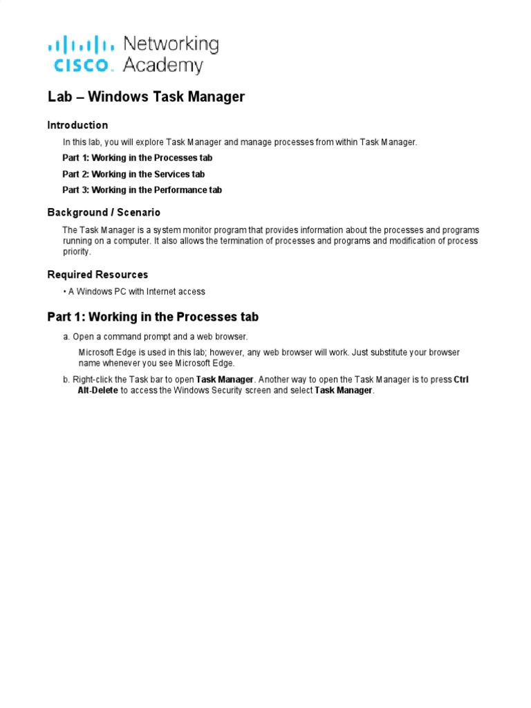 Exploring Windows Task Manager Lab | PDF | Application Software ...