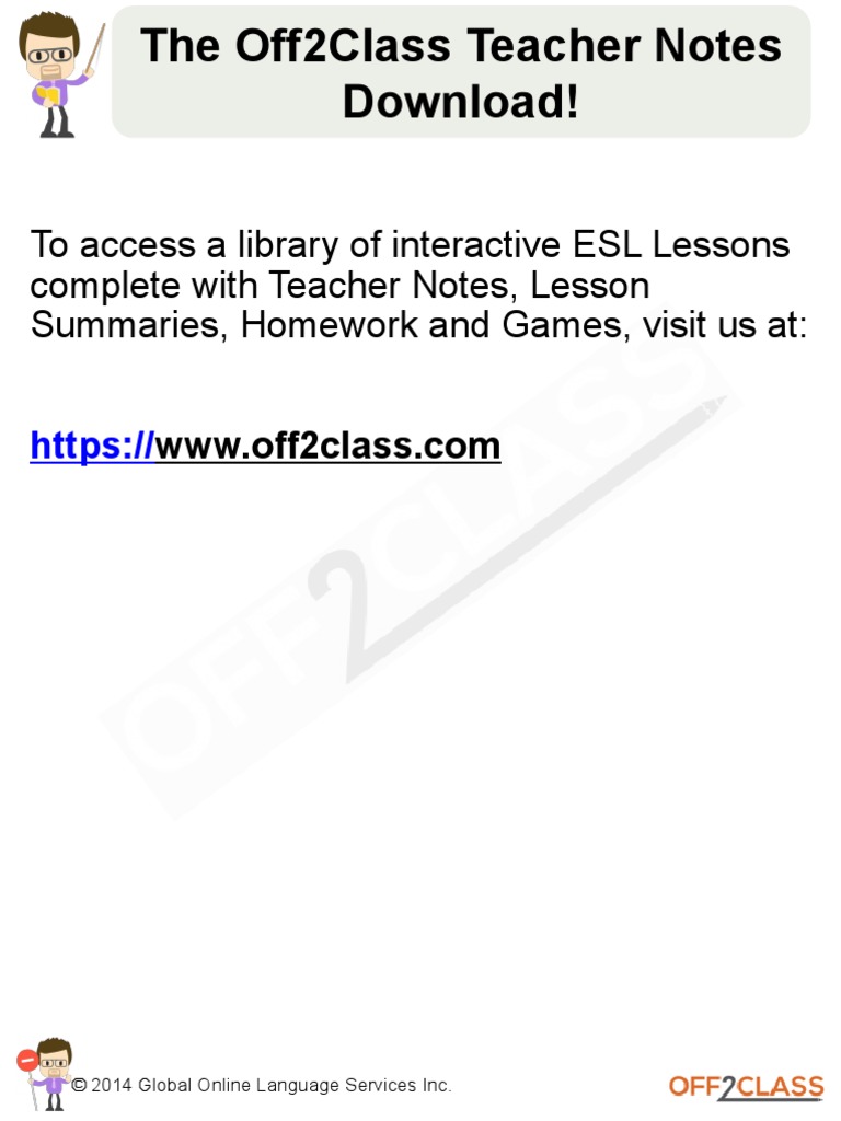 To Access A Library of Interactive ESL Lessons Complete With Teacher Notes,  Lesson Summaries, Homework and Games, Visit Us at | PDF | Pronoun | English  Language