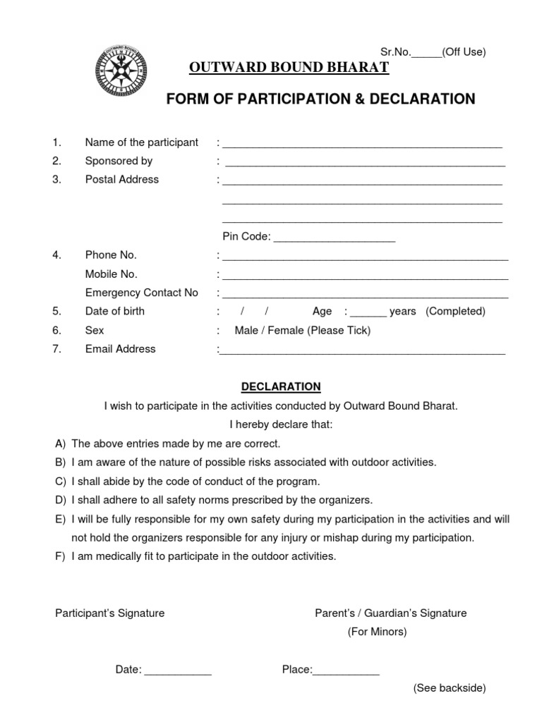Outward Bound Bharat Participation Form | PDF | Wellness