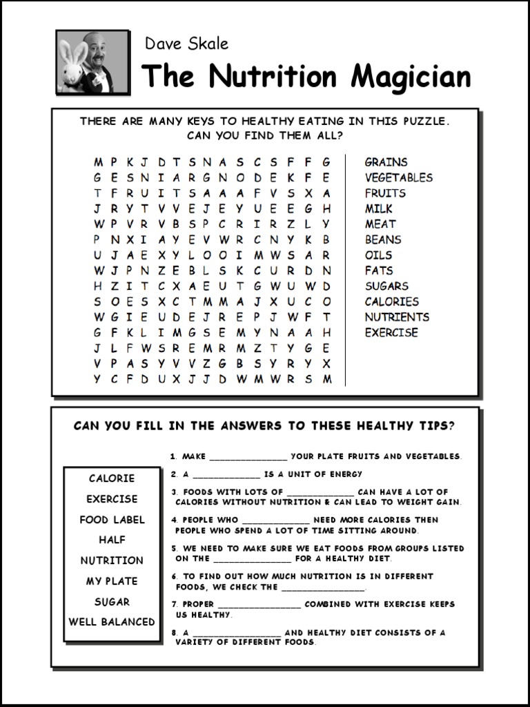 nutrition worksheets pdf healthy diet foods