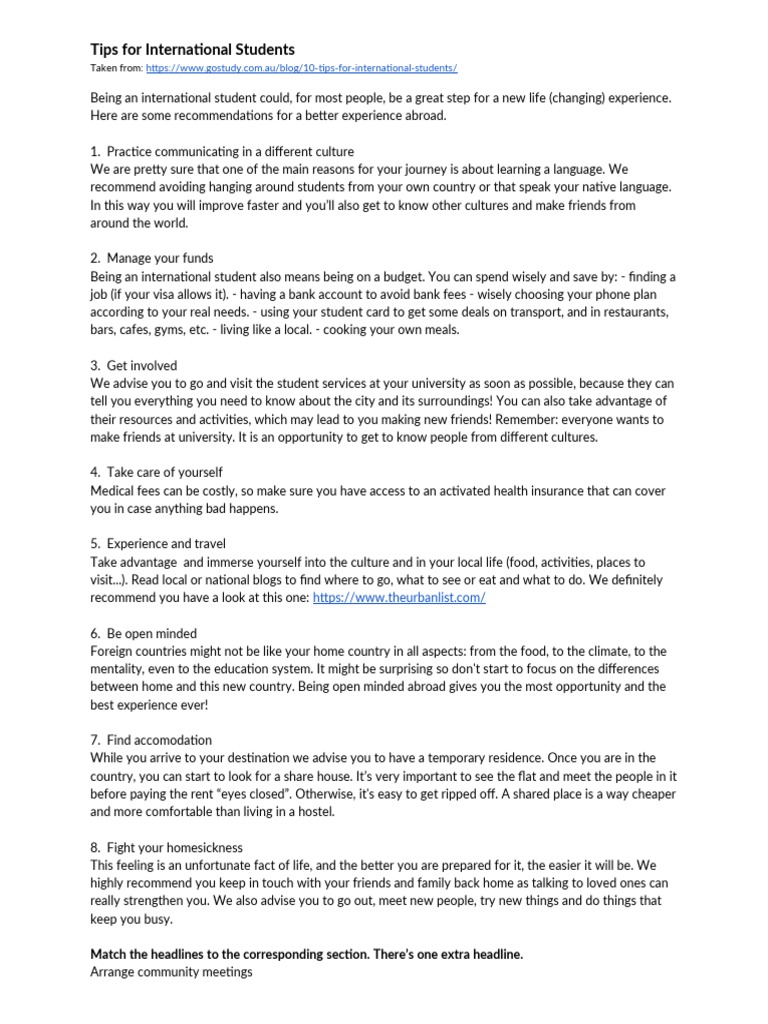 Tips For International Students | PDF | International Student | Foods