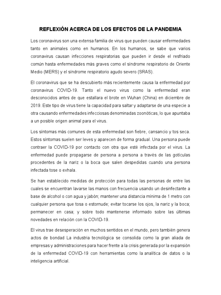 Efectos de la pandemia COVID-19 en la sociedad | PDF | Virus | Salud y ...