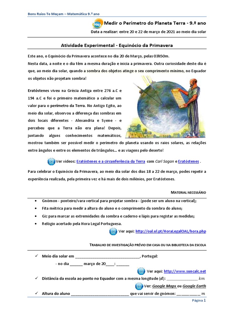 Atividade - Medir o Perimetro Da Terra | PDF | Terra | Science