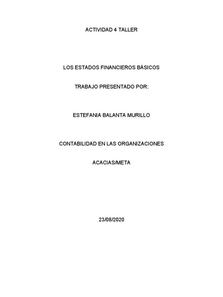 Actividad 4 Taller | PDF | Estado financiero | Contabilidad