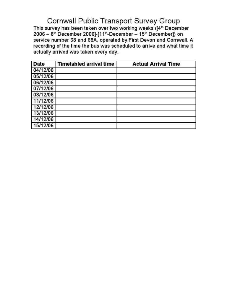 Cornwall Public Transport Survey Group | PDF