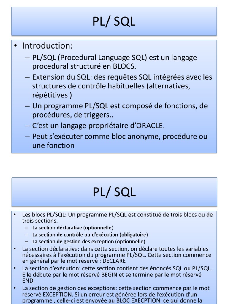 PLSQLIntro PDF | PDF | PL/SQL | Structure de contrôle