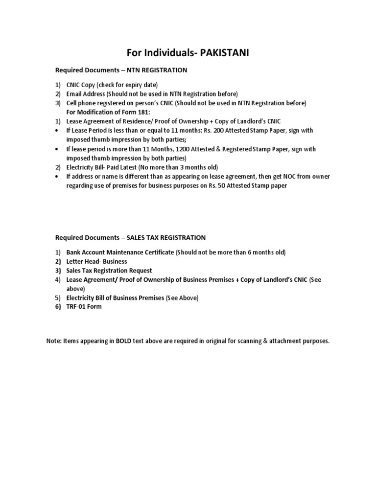 NTN and Sales Tax Registration Guide | PDF | Lease | Landlord