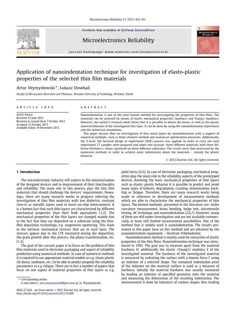 Nanoindentation of Thin Film Materials | PDF | Mathematical ...