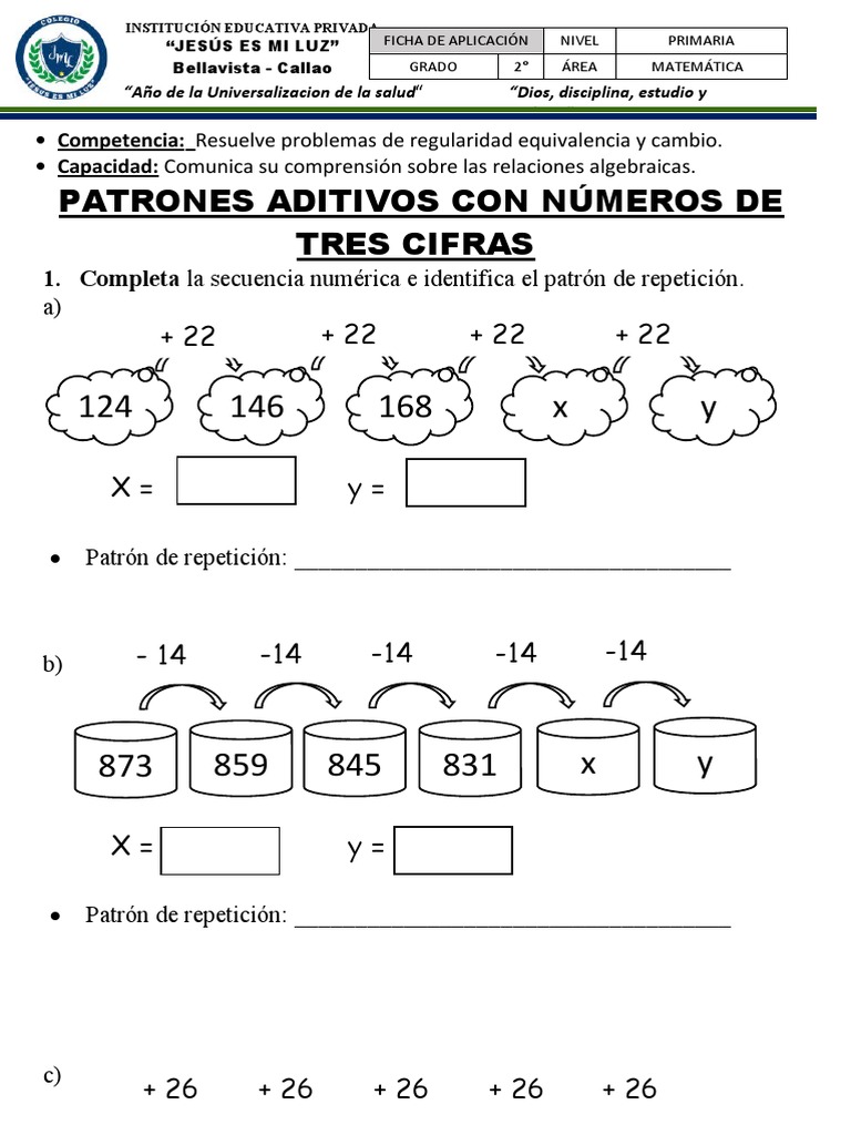 Quinto Grado Hojas De Trabajo Secuencias Numricas Y Patrones Math