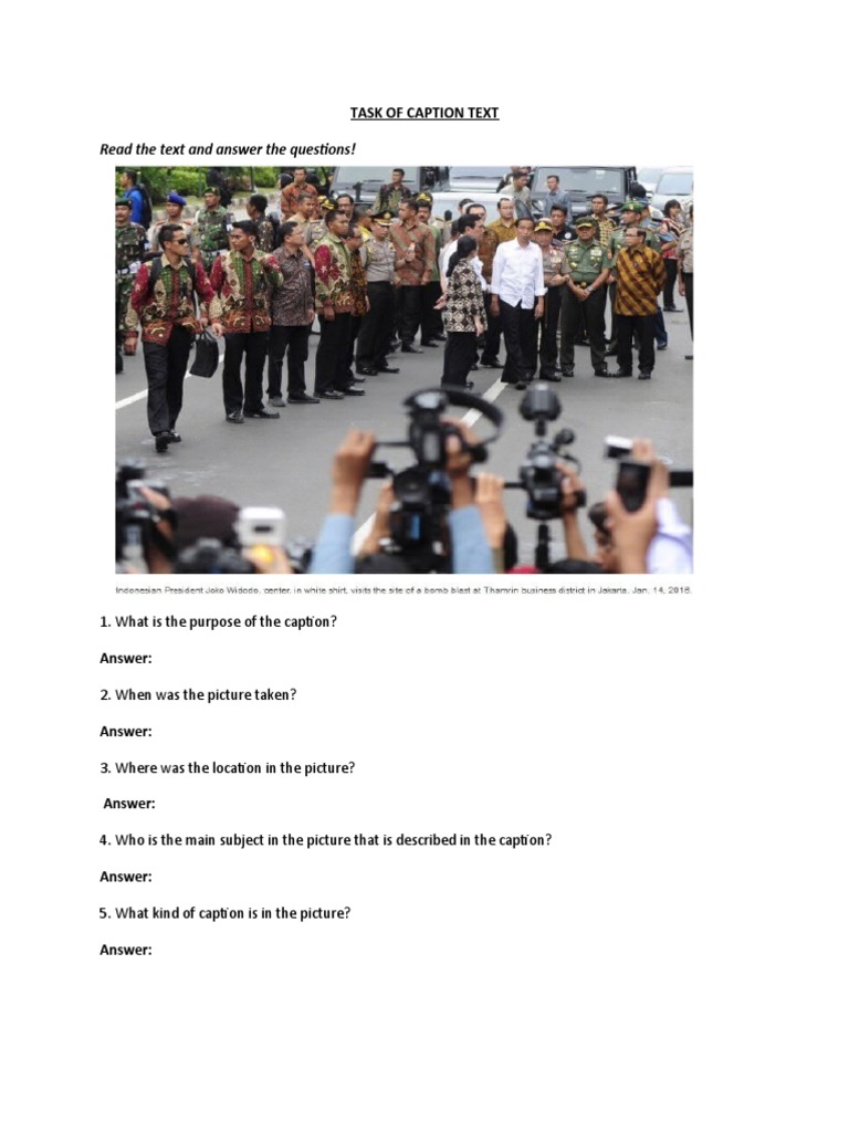 Read The Text and Answer The Questions!: Task of Caption Text | PDF ...