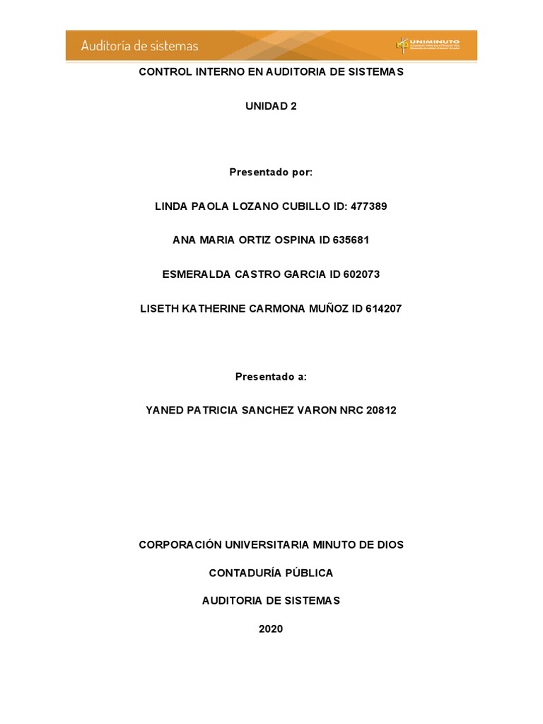 Control Interno en Auditoria de Sistemas-Unidad 2 | PDF | Usuario ...