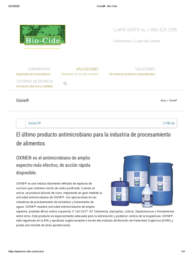 Oxine® - Bio-Cide | PDF | Sustancias químicas | Química