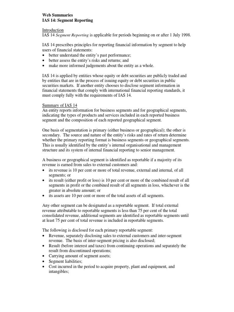IAS 14 Segment Reporting Overview | PDF | International Financial ...