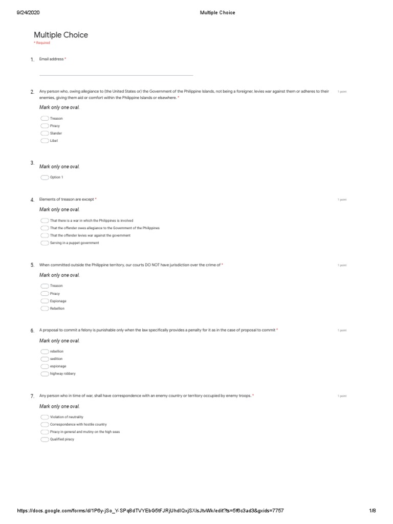 CLJ 104 - Preliminary Examination - Google Forms | PDF | Treason ...