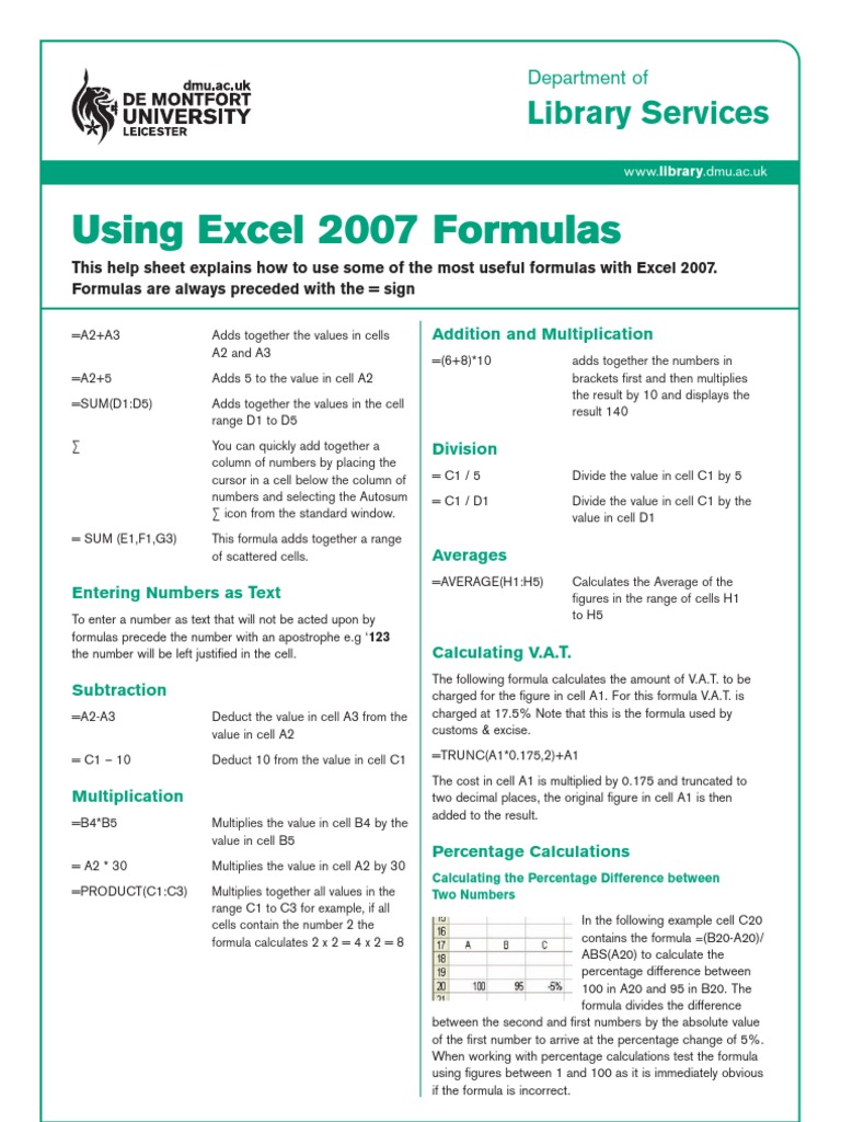 Excel 2007 Formulas 1 | PDF | Formula | Percentage