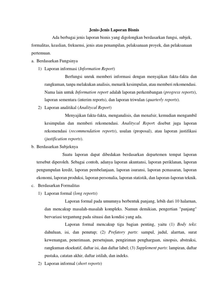 Jenis Jenis Laporan Bisnis | PDF
