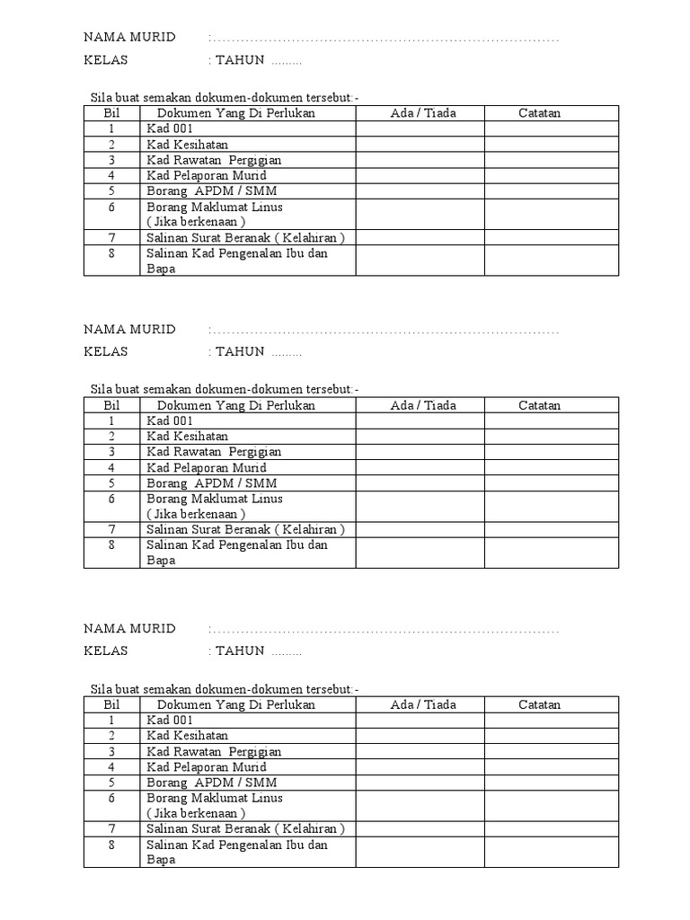 Semakan Dokumen Murid RMT | PDF