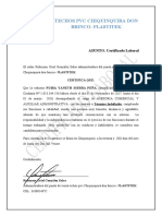 Techos PVC Chiquinquira Don Brinco-Plastitek: ASUNTO. Certificado Laboral