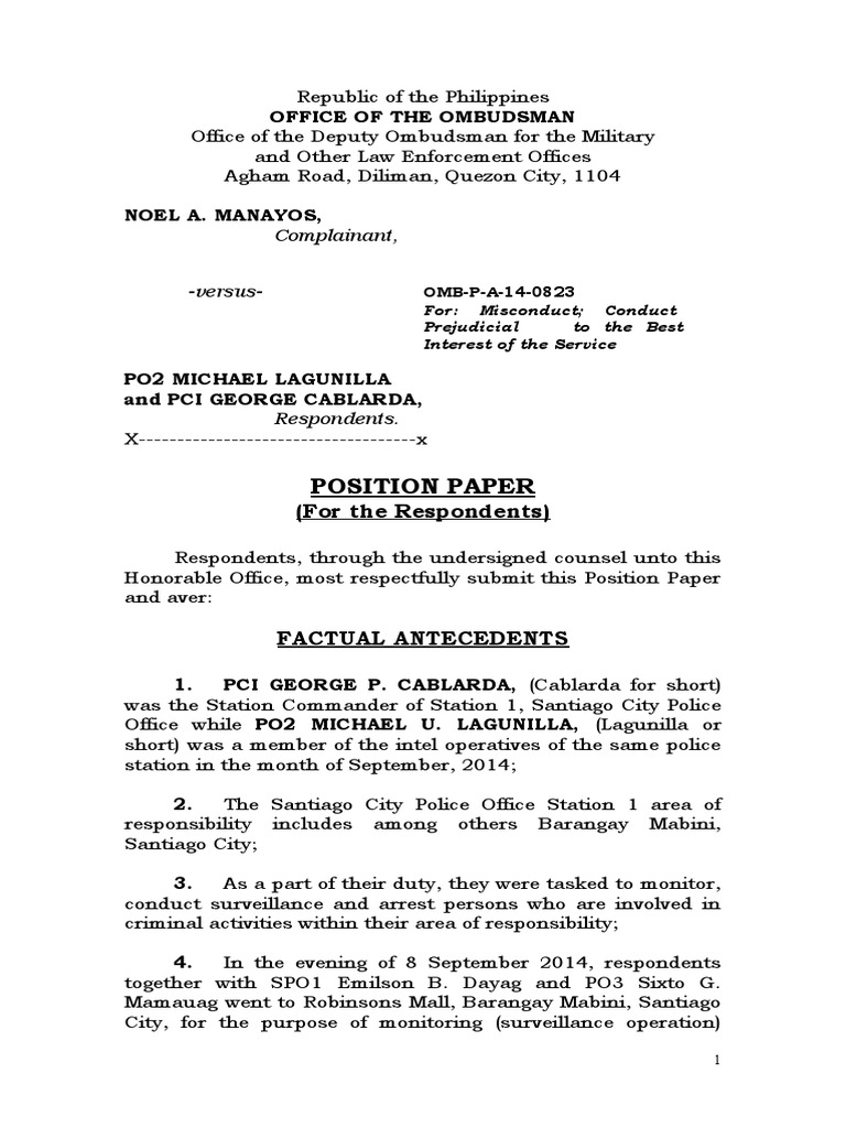 Position Paper: Office of The Ombudsman | PDF | Police Officer | Burden ...