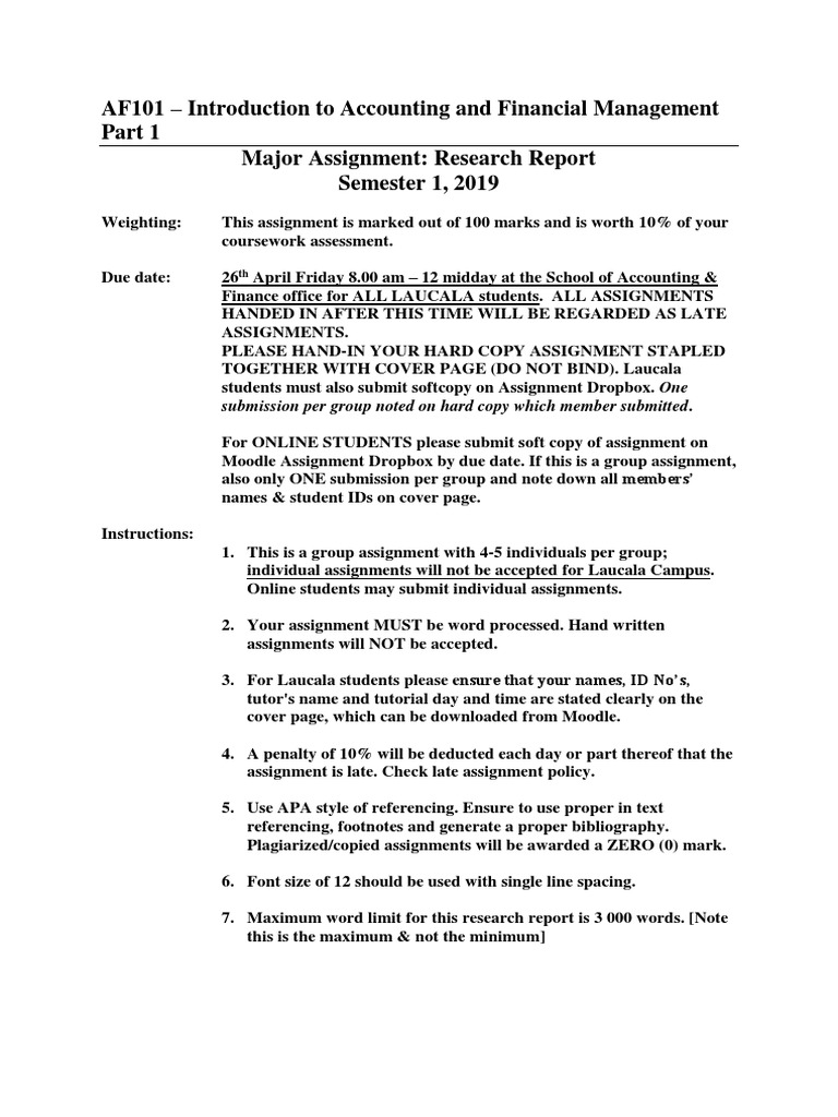 AF101 Major Assignment Guidelines | PDF | Financial Statement ...