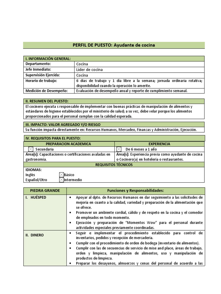 Perfil del Ayudante de Cocina | PDF | Cocina | Gestión de recursos humanos