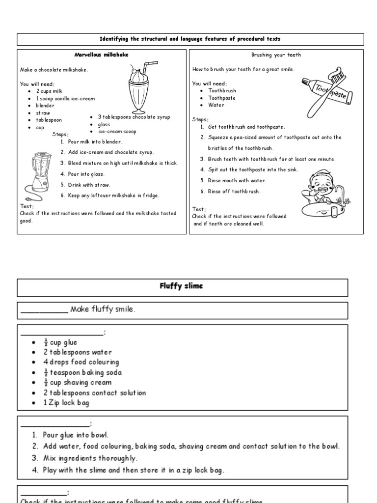 procedural-text-lesson-and-worksheet-pdf-toothbrush-milkshake