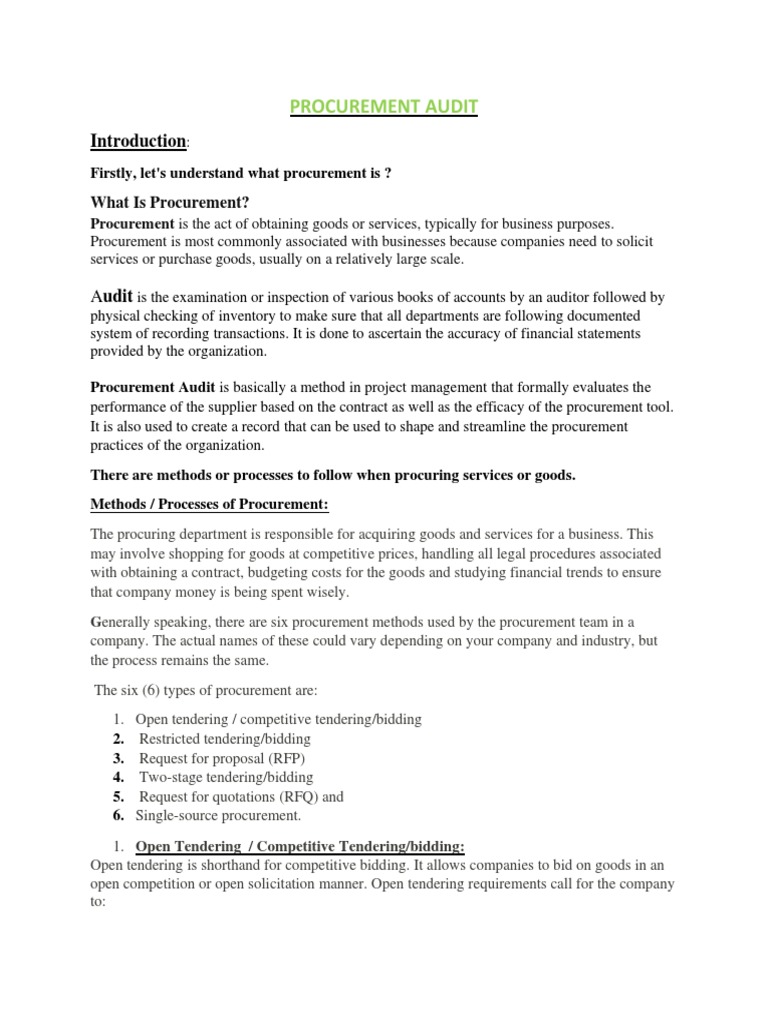 Procurement Audit Overview and Methods | PDF | Request For Proposal ...