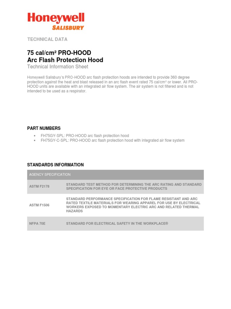 75 Cal PRO-HOOD Arc Flash Protection Hood - FH75GY-SPL | PDF | Electric ...