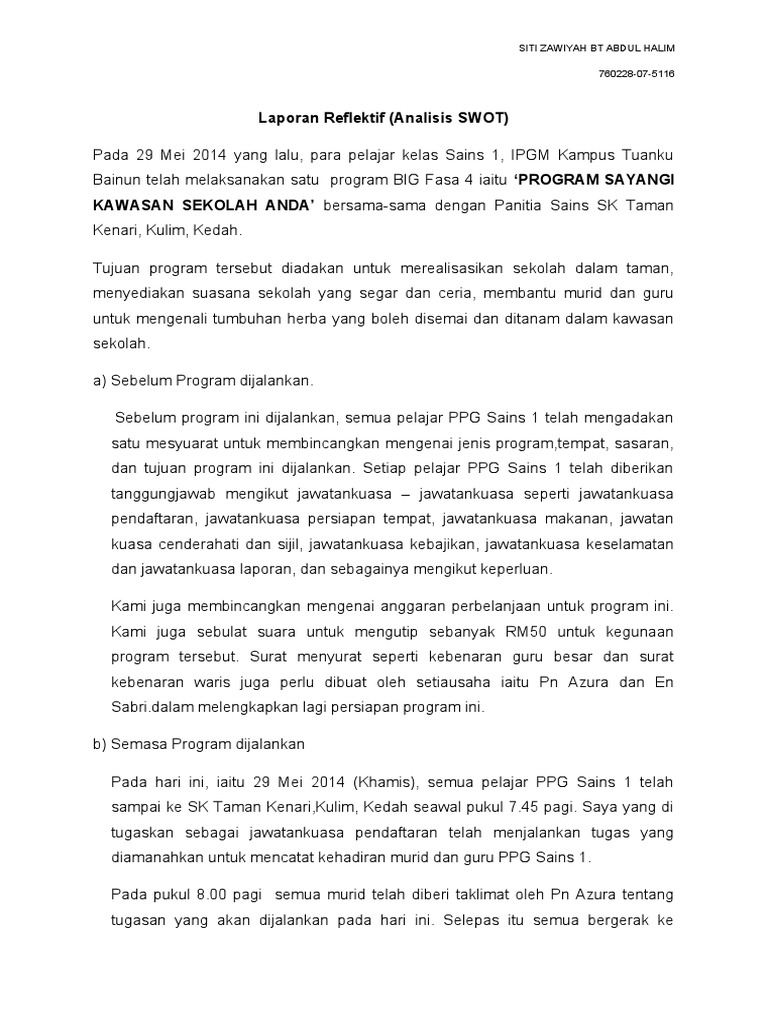 Laporan Reflektif Analisis Swot Fasa 4 Pdf